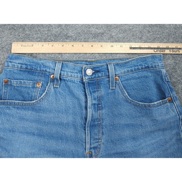 Levi's Cut Off 501 Jean Shorts Jorts Women's 29 Blue Denim Cotton Blend Stretch - Picture 9 of 11